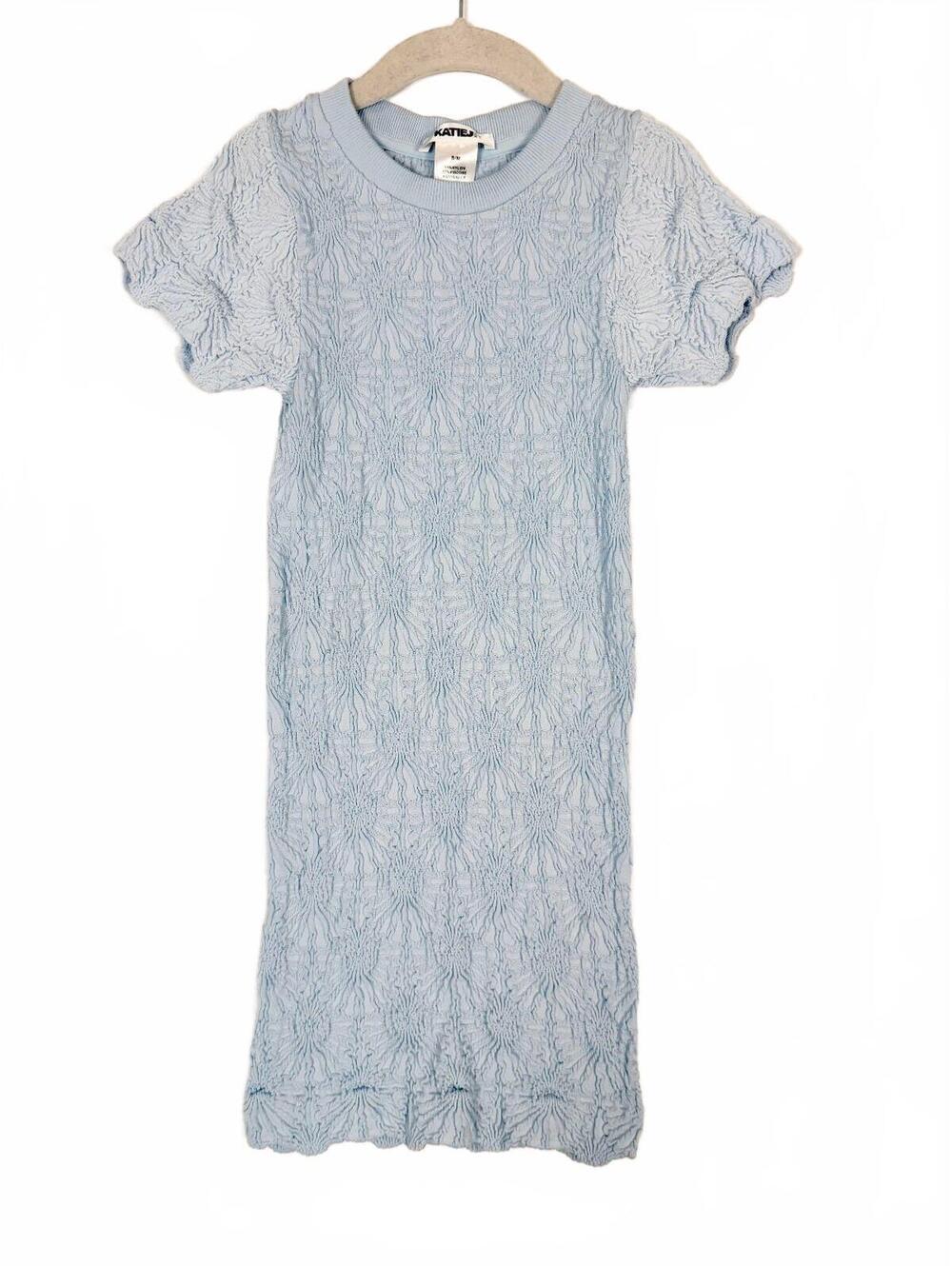 Katie J NYC Tween Maizie Stretch Dress Light Baby Blue Textured‎ Floral Size S/M